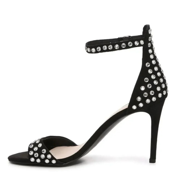 Chinese Laundry Sandals Heels Black Ankle Straps Rhinestone US 8.5 Open Toe - Picture 6 of 9